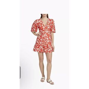 Rhode Mariana Floral Linen Minidress Size 2 Red White